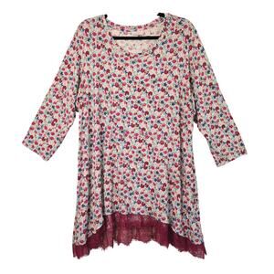 Logo Lori Goldstein Tunic Top Womens 2XL Floral Super Soft Lace Hem Stretch Boho
